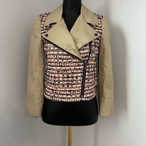 J. Crew Beige and pink Tweed Blazer cropped trenchcoat jacket 0 XS